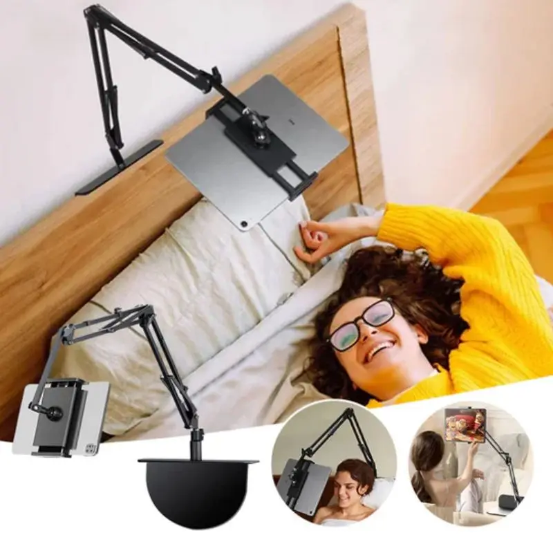 Soporte retráctil oculto para teléfono y tableta, base giratoria de 360 ° para cama, escritorio, voladizo de Metal