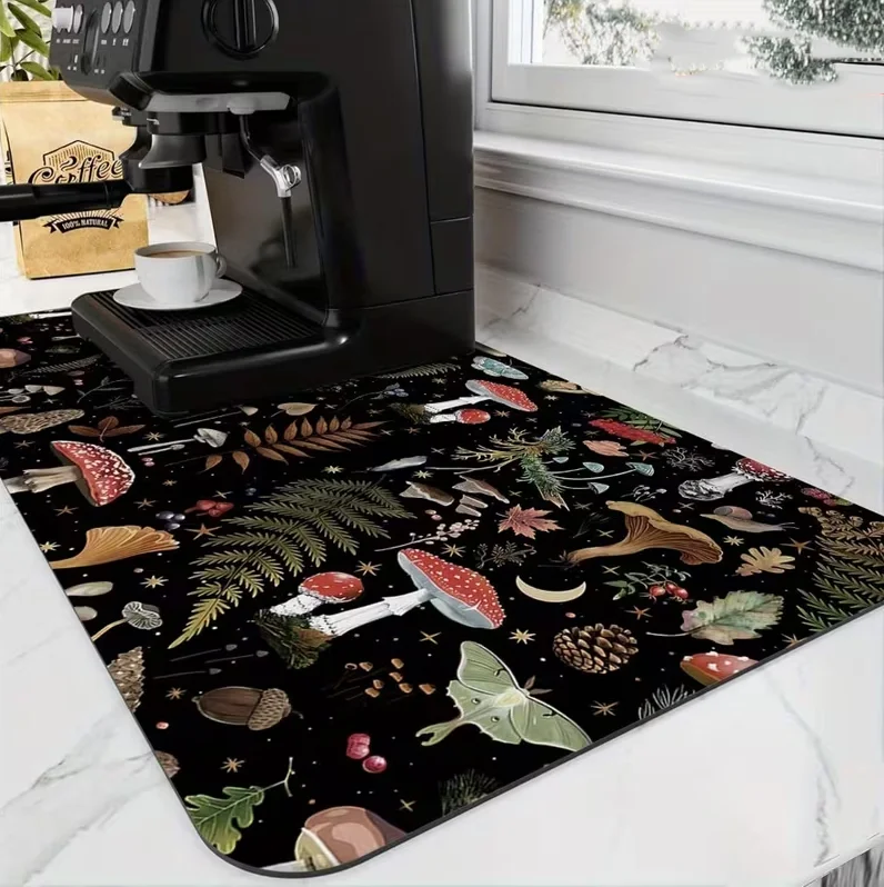 Küchenmatte im Retro-Pilz-Design, rutschfest und für Kaffeemaschinen geeignet, Geschirrspülmatte, modisches Wohnaccessoire