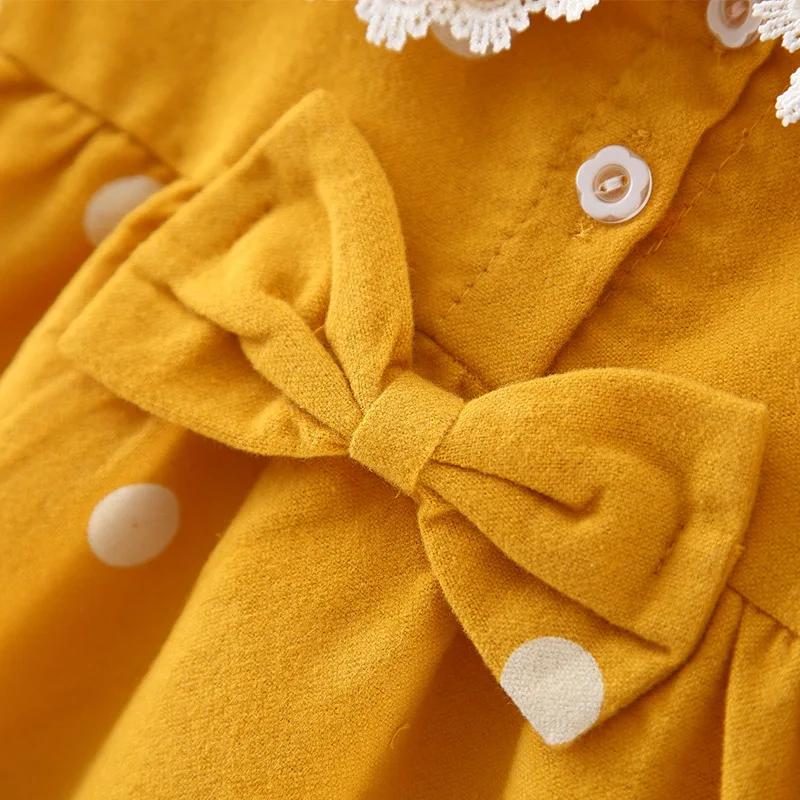 Spring and Autumn Baby Girl Clothes Baby Girl Fashion Doll Collar Long Sleeve Top Bow Polka Dot Printed Bottom Shirt