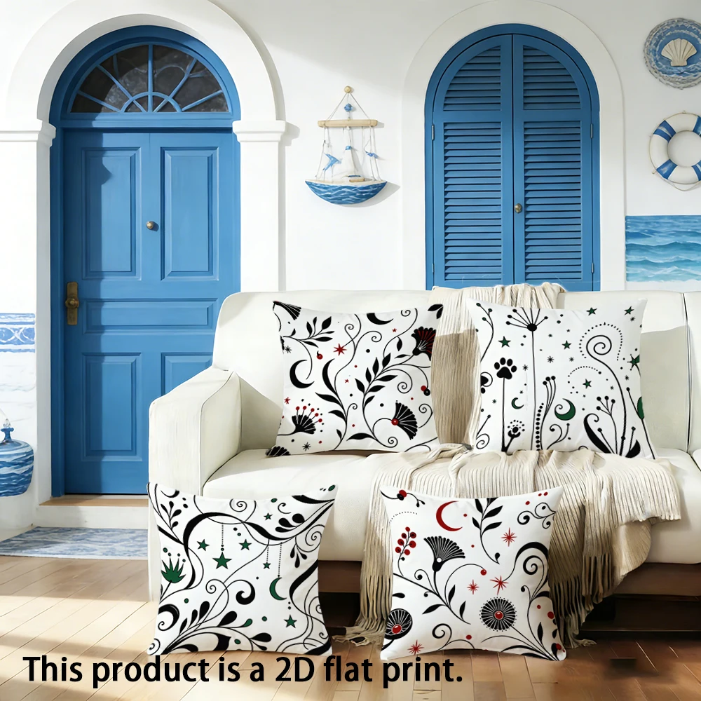 1pc  Vintage Botanical Star Moon Print Square Throw Pillow Cases