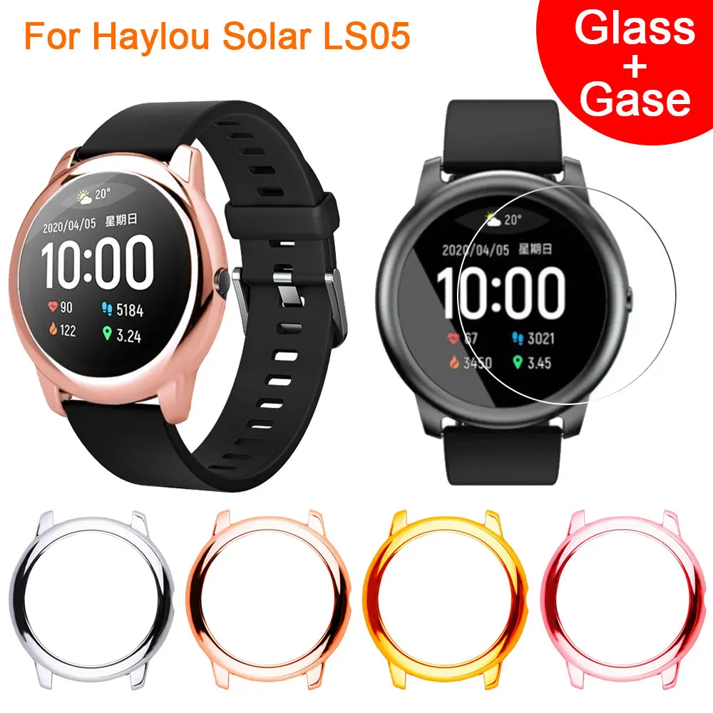 Funda de pantalla de reloj TPU + película de vidrio para Haylou Solar LS05, funda protectora de reloj inteligente, pulsera protectora