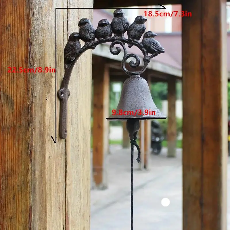 

1 шт. Чугунный настенный колокольчик с ручным приводом, винтажный, ручной работы, для сада, деревенский стиль, железный, для декора двери, украшение для комнаты