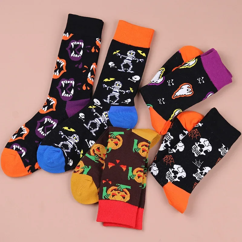 Cotton mid-tube couple socks Halloween socks pumpkin skull men\'s and women\'s socks