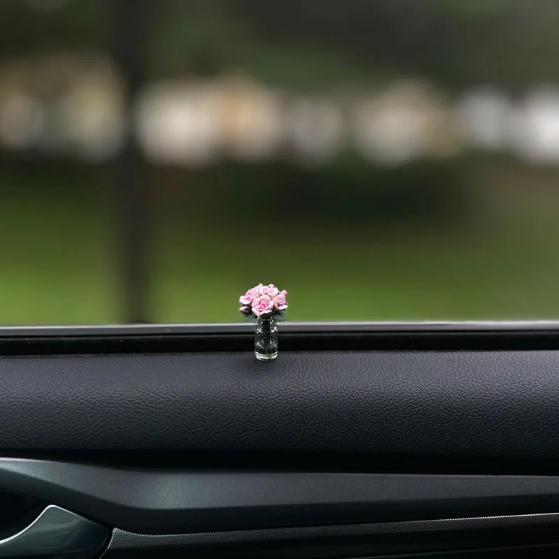 Cute Car Interior Decoration Mini Rose Sunflower Vase Auto Center Console Decoration Ornaments For Car Gifts Accessories