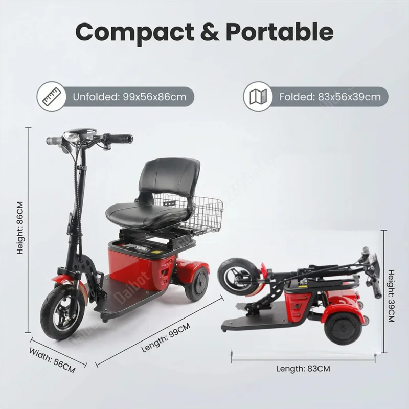 Faltbarer Elektrischer Dreirad-Reise-Scooter für Senioren 500W36V 3-Rad-Elektro-Scooter mit Korb Mini-Mobilitätsroller – Detail 15