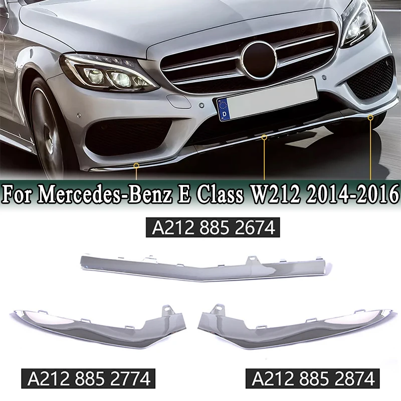 

3pcs Black Chrome Front Bumper Moulding Trim For Mercedes-Benz E-Class W212 E200 E220 E250 E300 E350 Sport Models 2014-2016