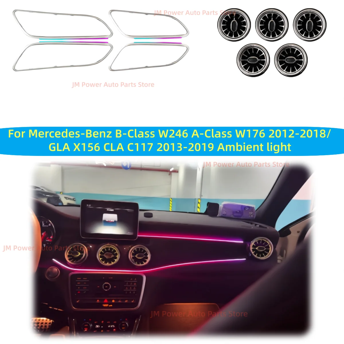 For Mercedes Benz B-Class W246/A-Class W176/GLA X156/CLA C117 LED atmosphere lamp Emitting vent Car accessories Ambient light