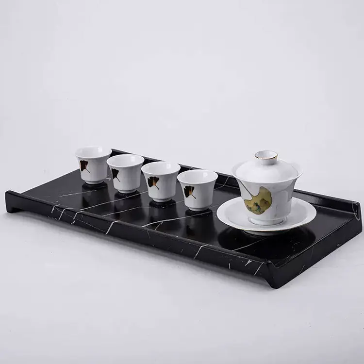 Simple rectangular tray decorative ornament black imitation marble tea tray Chinese villa clubhouse coffee table storage tray