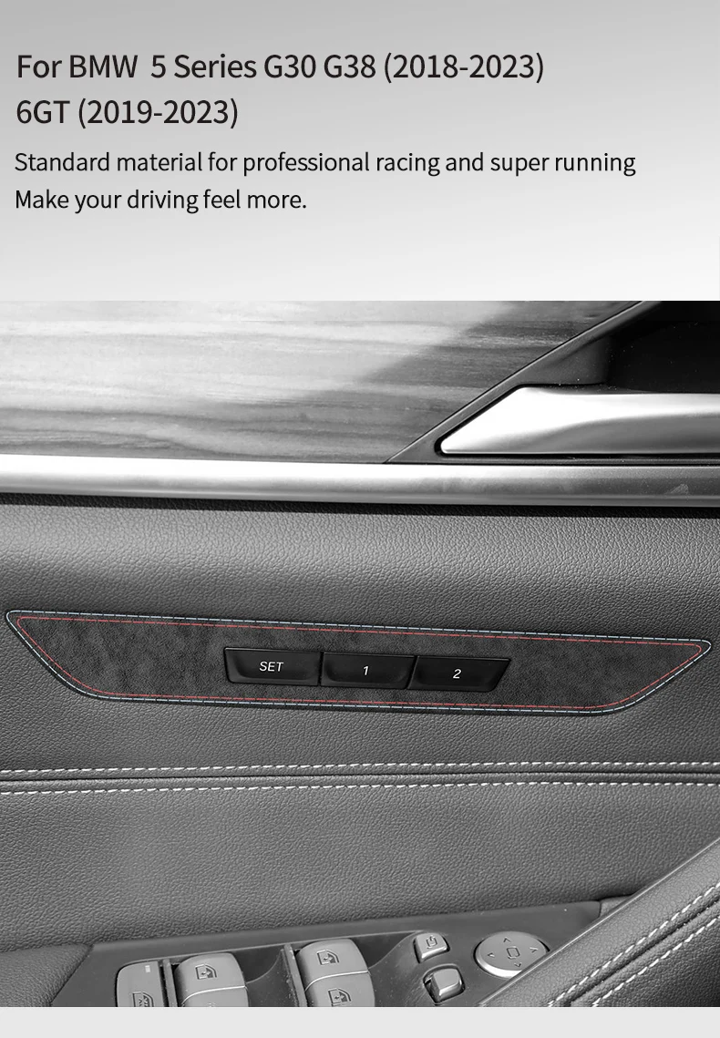 Hergestellt aus Alcantara für BMW 5er G30 G38 6GT, seitliches funktionelles Panel der Autositzverkleidung, Aufkleber für den Innenbereich, individuelles Tuning-Zubehör – Detail 1
