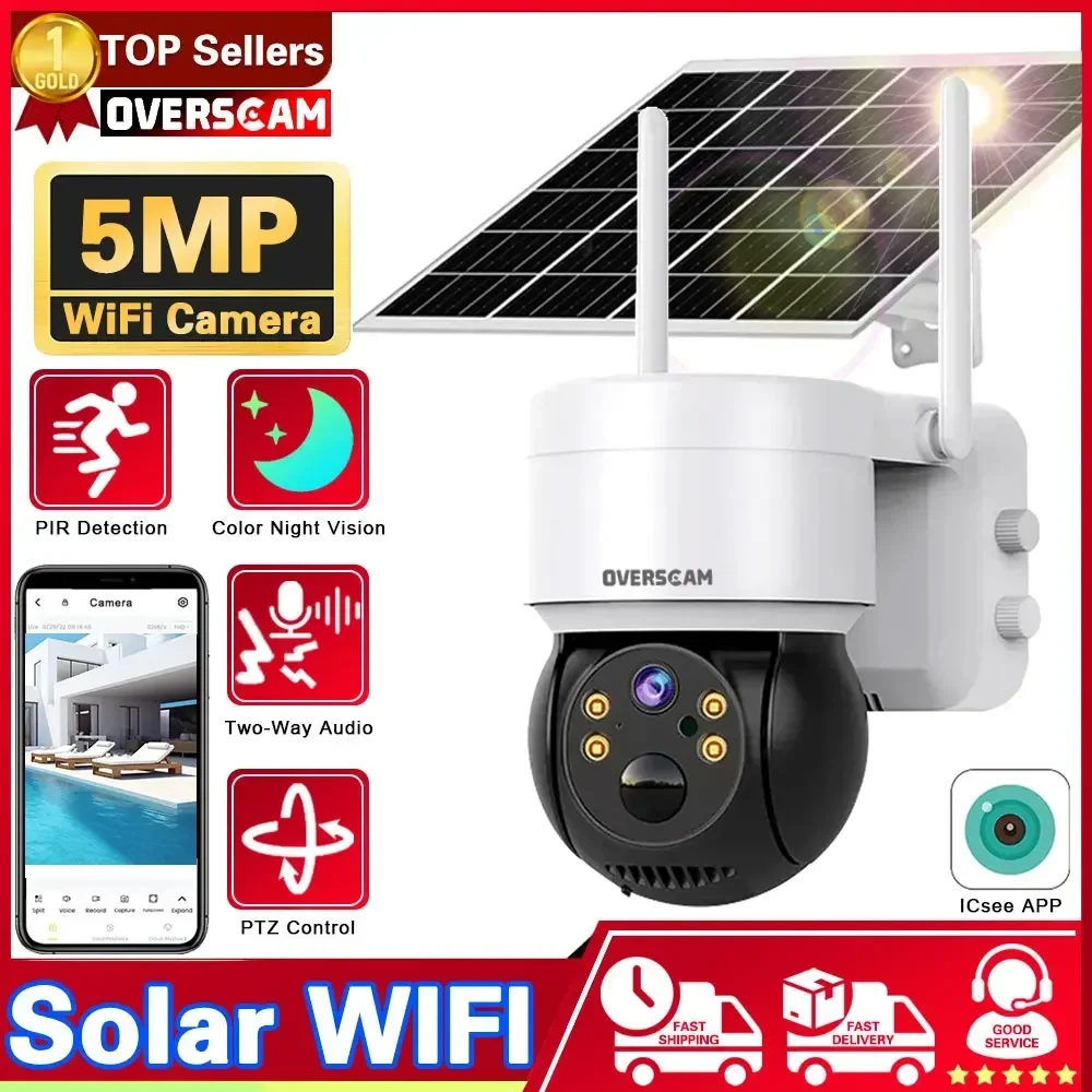 

Solar Camera WIFI Outdoor 5MP HD Wireless Security CCTV Waterproof Night Vision PIR Human Detect PTZ Camera With Solar Panelv