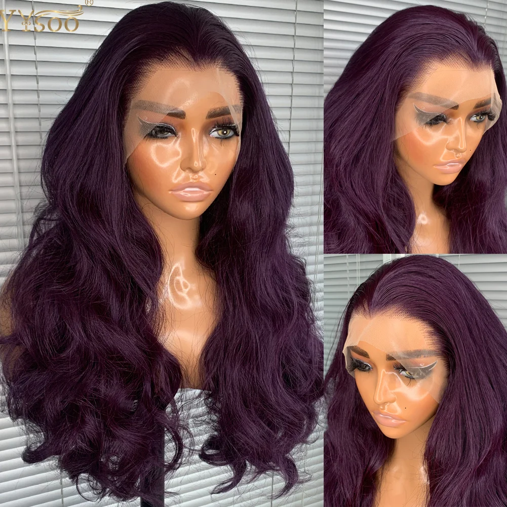 

YYsoo Long 950# Purple Body Wave 13x4 Futura Synthetic Hair Lace Front Wigs For Black Women Pre Plucked Hairline Glueless Wig