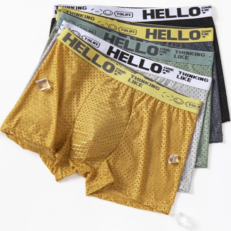 6 piezas de pantalones cortos de boxeo de seda helada de malla para ropa interior de hombre transpirable sexy ajustados y pantalones de esquina