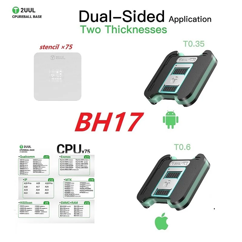 2UUL BH17 CPU Double-Sided Solder Kit Strong Magnetic Adhesion 75 Soldering Mesh for IPhone Android Repair Soldering Tool