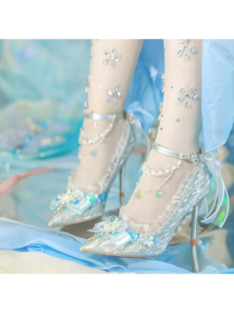 

Туфли Лолиты на высоком каблуке «Русалка» для девочек, одна ночь, туфли Лолиты, свадебные туфли на высоком каблуке с острым носком и цветком