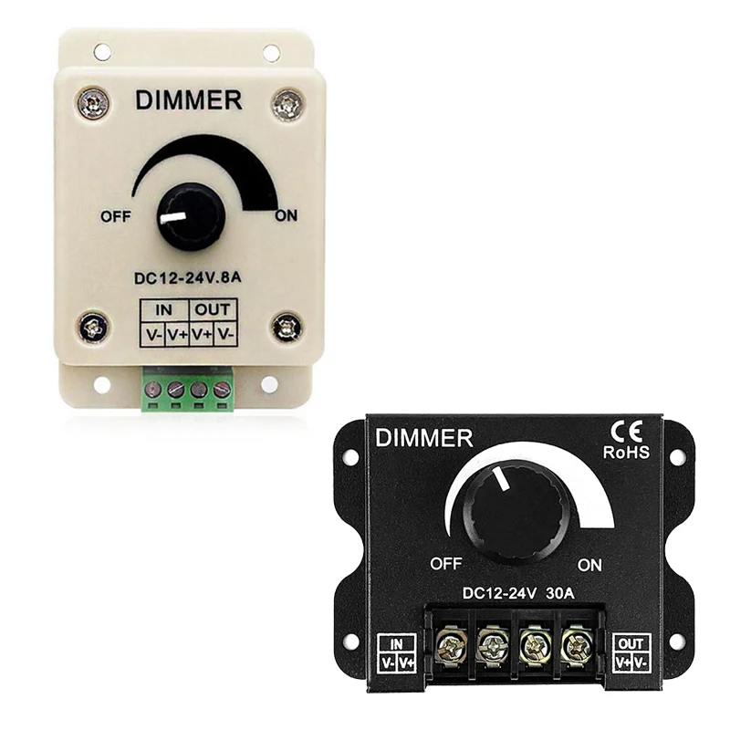 DC12V 24V LED Dimmer Controller 8A 30A Adjustable Brightness Dimmer Switch For Car RV Single Color LED Strip Light