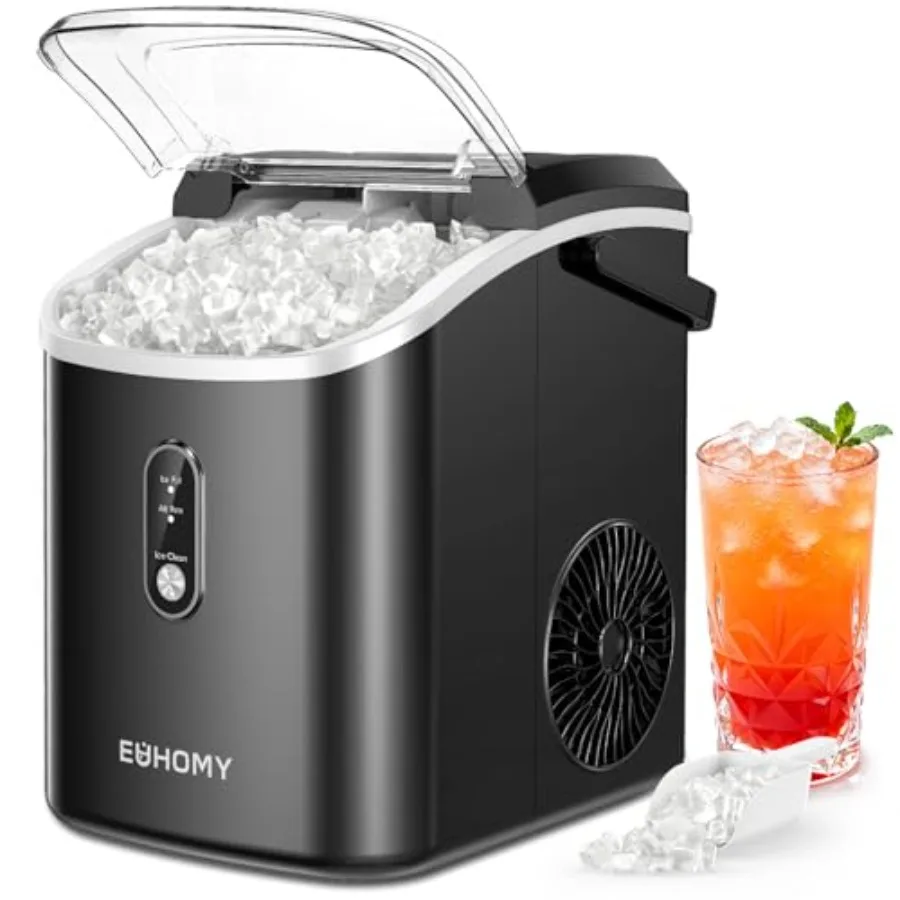 Countertop Nugget Ice Maker for Home/RV/Party/Camping, Stainless Steel, Black, Ready in 6 Minutes, 38lbs/Day Output, Portable w