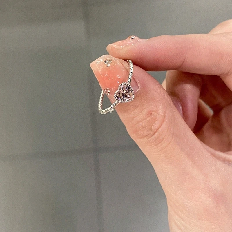 XIYANIKE Sweet Pink Heart Zircon Adjustable Open Finger Rings For Women Girl Fashion New Jewelry Gift Party Daily кольцо