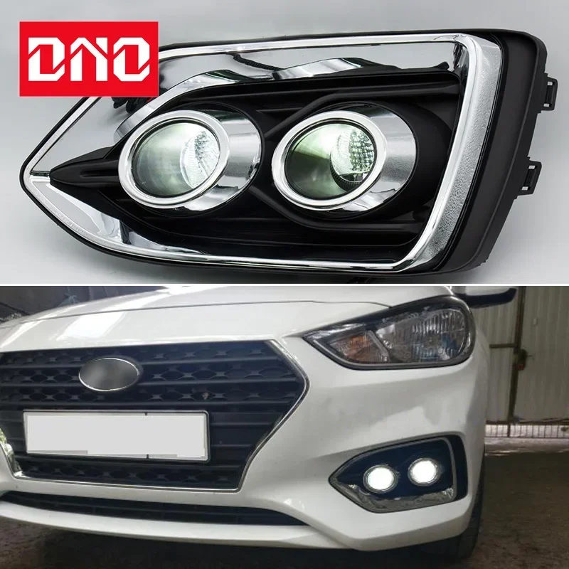 

Car LED DRL 12V Daytime Running Lamps For Hyundai Accent Solaris 2017 2018 2019 Auto Daylights Yellow Turn Signal Car Foglamps