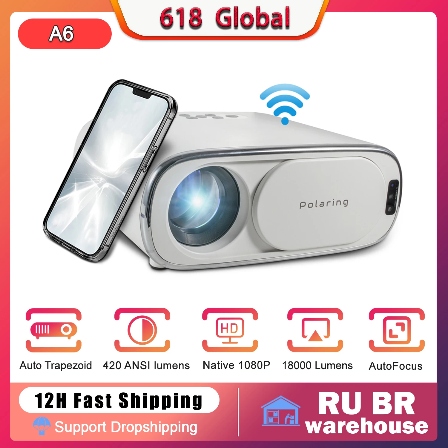 

Polaring A6 1080P 4K Digital Projector Video Projetor 2.4&5G Full HD 18000 Lumens Home Cinema Office Proyector Camping Projecter