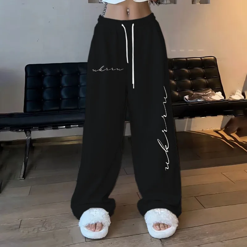 Hiphop Einfache bedruckte Hiphop Street Dance Hose mit hoher Taille für Damen Casual Jazz Loose Kordelzughose