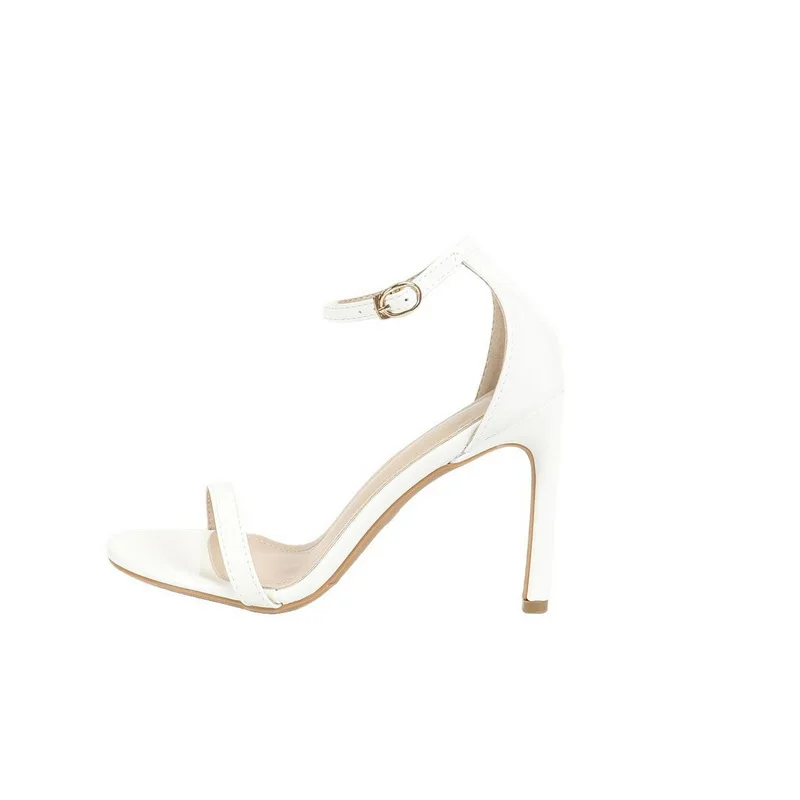 FHC Sandali con tacco alto in morbida pelle PU, scarpe estive da donna con fibbia alla caviglia, punta aperta, calzature femminili, nero, bianco, albicocca, Dropship