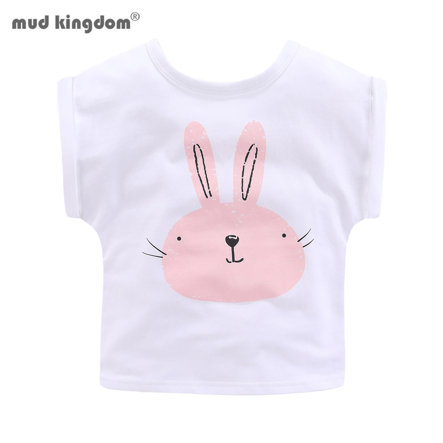 Mudkingdom الفتيات قصيرة الأكمام التي شيرت لفتاة صغيرة أرنب الأرنب الطباعة تيز الصيف تي شيرت الملابس القطنية بلايز عادية