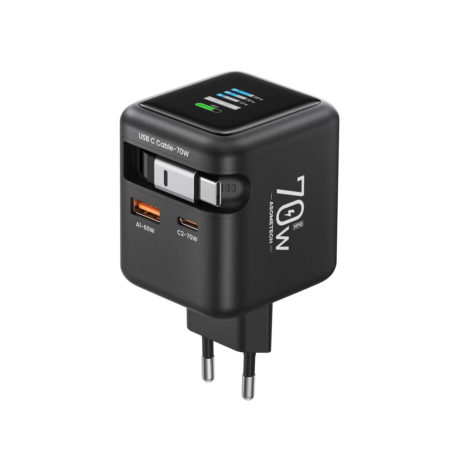 Szybka ładowarka GaN 70W z wysuwanym kablem Type-C 3 w 1 PD3.0 QC4.0 PPS do szybkiego ładowania iPhone 16 15 14 Xiaomi Tablet Laptop — zdjęcie produktu 7