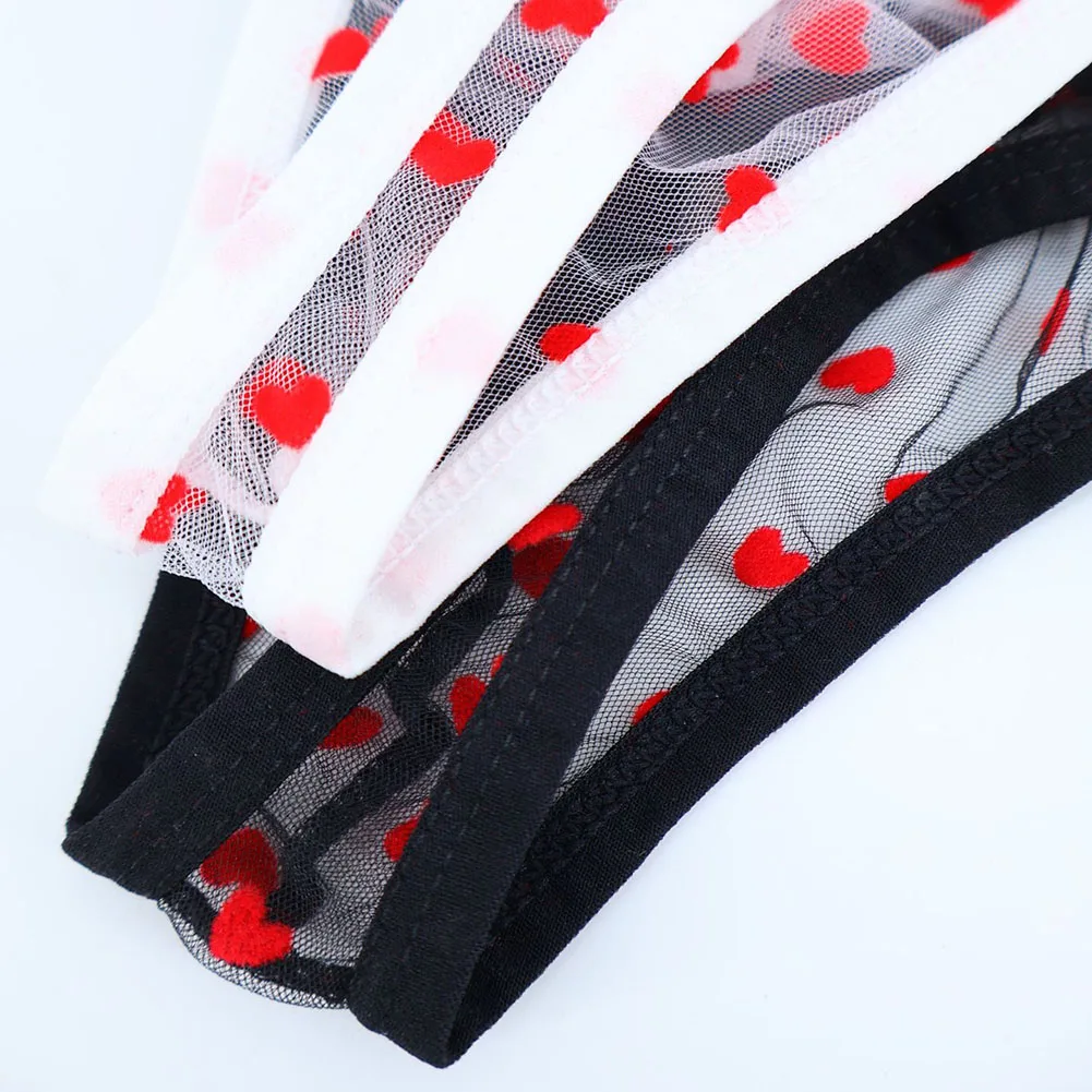 Casual Cute Heart Printed Mesh Panties For Man See Through Thongs G-strings Men's Sexy Hot Underwear U Pouch