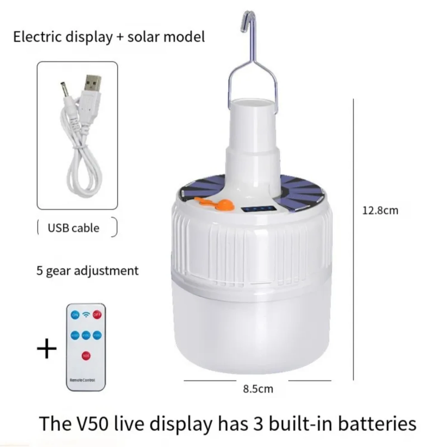 

New Convenient and efficient solar-powered LED bulb with USB for illuminating household, night market, camping, and emergency si