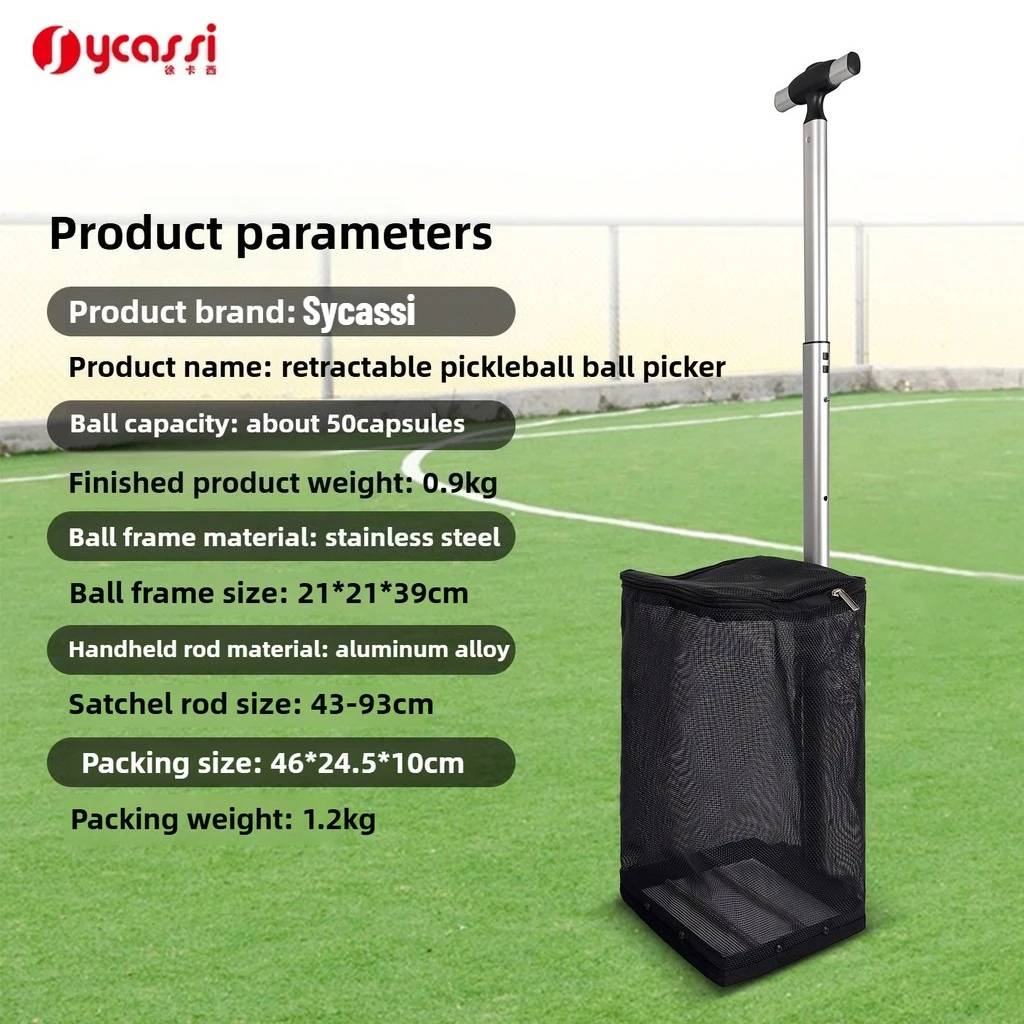 Yacssi Pickleball Picker Large Capacity 50 Balls,Stainless Steel Ball Bag with Strong Spring,No Bending Needed