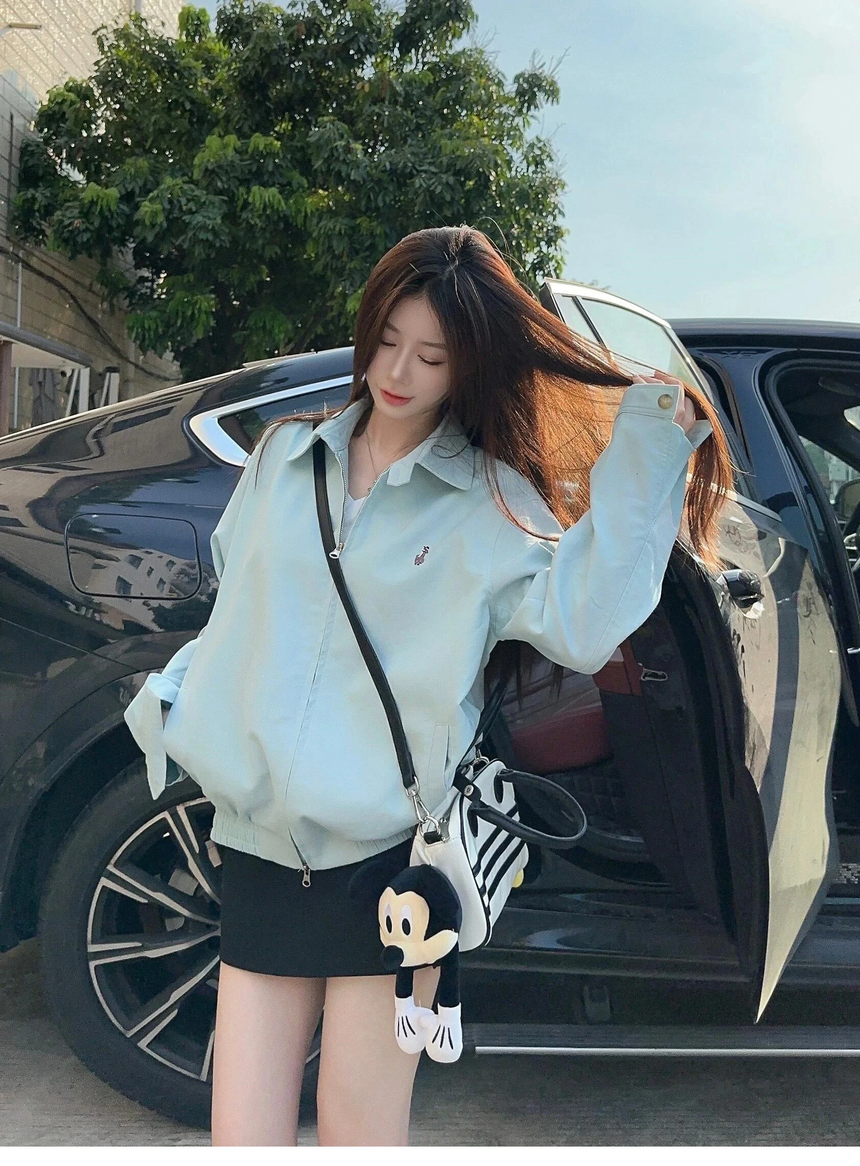 

Linen Cotton Babyblue Light Jaet Embroidered Casual Loose Fit Korean Sle Spring Summer Thin Outerwear Collar Zipper