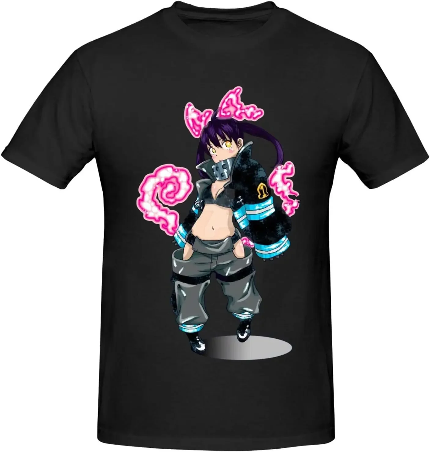 Fire Anime Force Shirt Men's Custom Breathable Cotton Short-Sleeved Tshirt Fashion Crew Neck Tees Tops Black