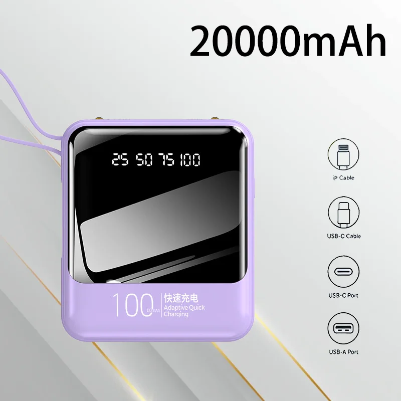 

Portable Power Bank with Built-in Cable 10000mAh 20000mAh High Capacity Compact for Phone Emergency Charging Outdoor Travel