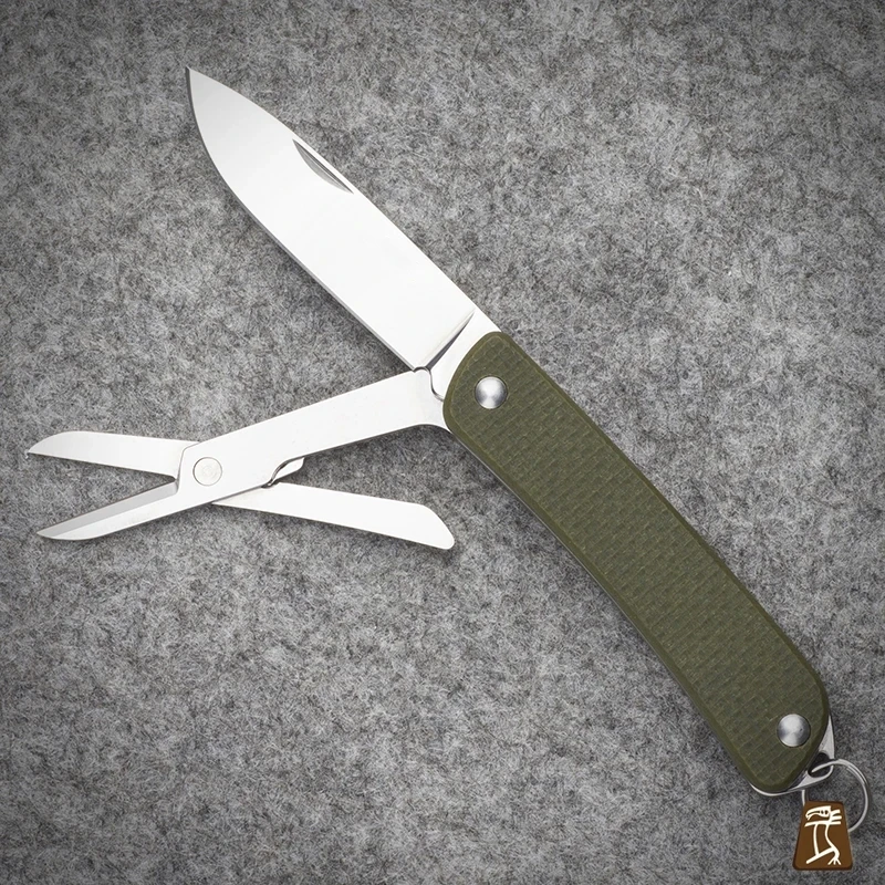 SRM  WA622 Mini EDC Pocket Folding Knife 12C27 Blade G10 Handle with Scissors Keyring NO LOCK