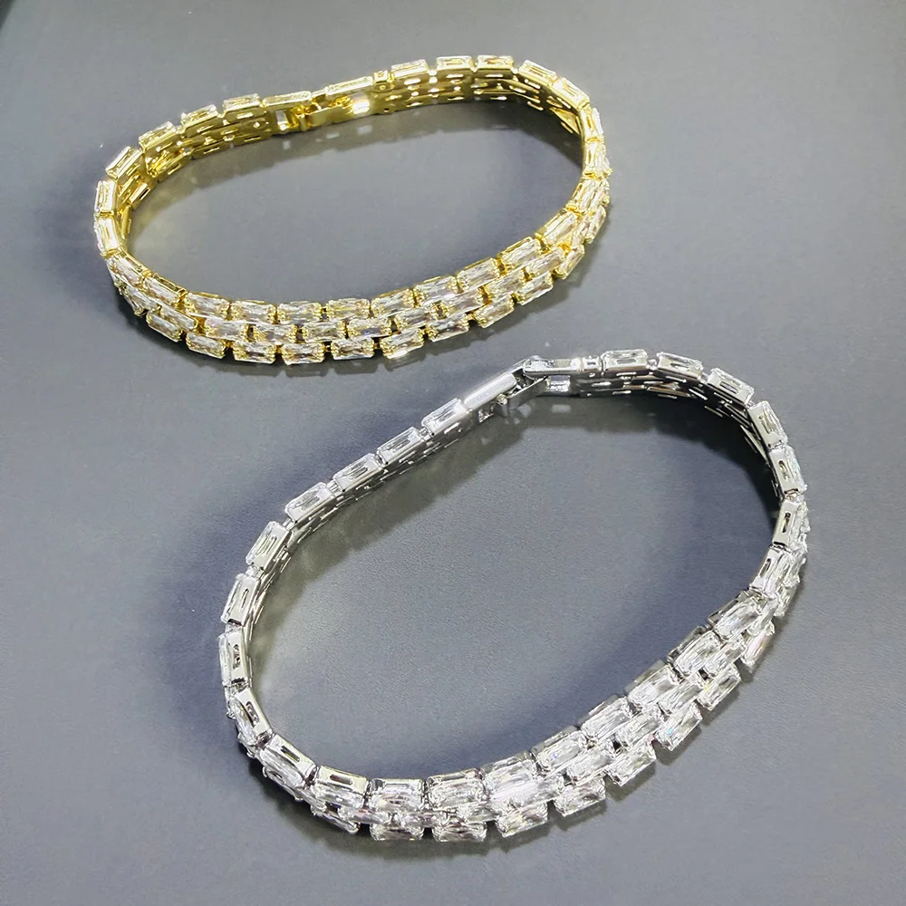 

Luxury Silver Color Gold Color Bracelets for Women Third Row Zirconia Classic Tennis Bangle Wedding Party Jewelry Gift