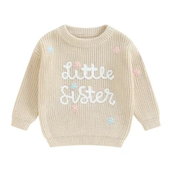 Toddler Infant Baby Girl Knit Sweater Big Sister Little Sister Matching Outfits Long Sleeve Pullover Sweatshirt