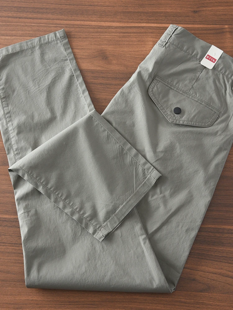 2025 Summer New American Retro Thin Quick-drying Elastic Pants Men's Simple 97% Cotton Washed Commute Casual Straight Trousers