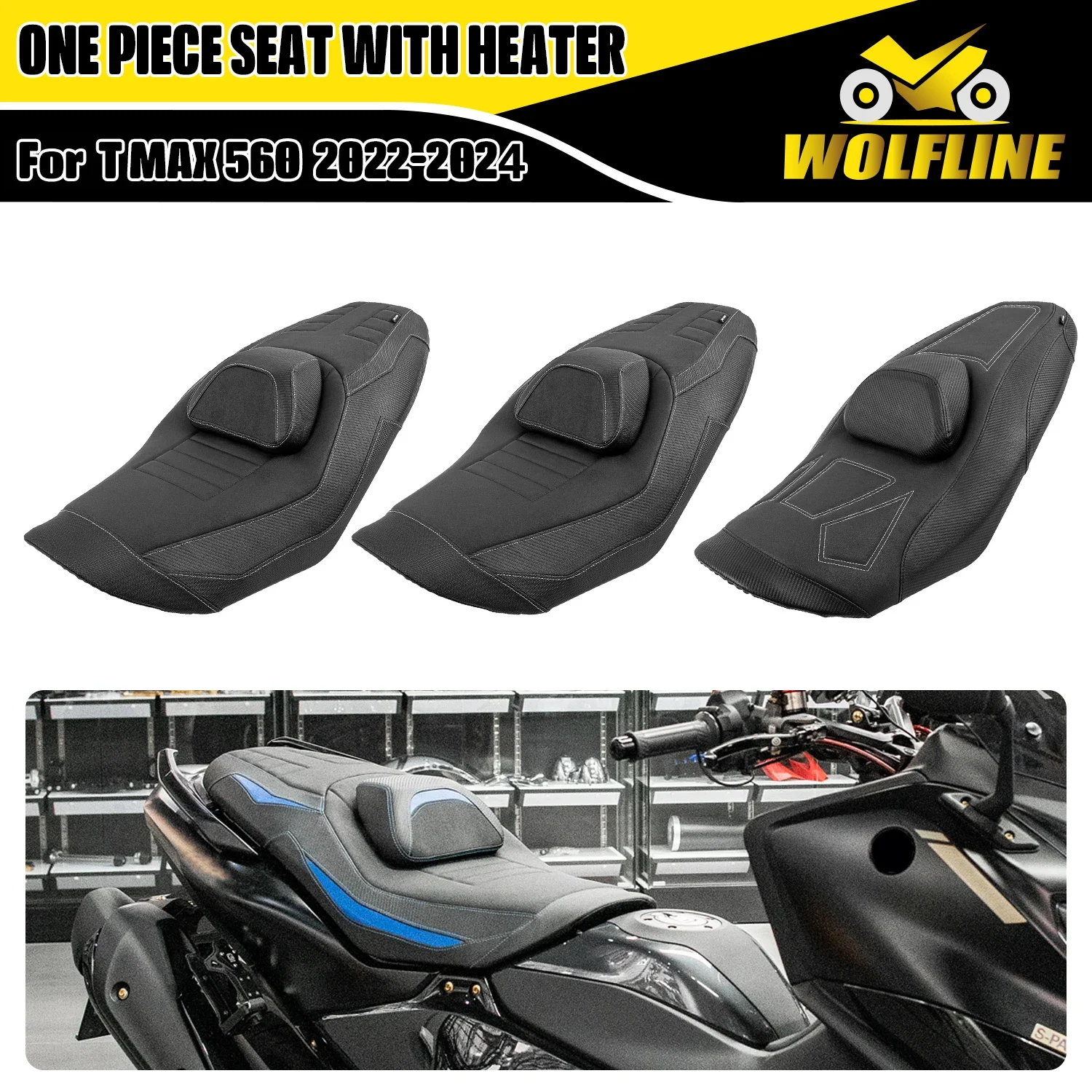 WOLFLINE One Piece Seat Cushion Two-Up Saddle Pad with Heater for Yamaha T-MAX 560 2022-2024 2023