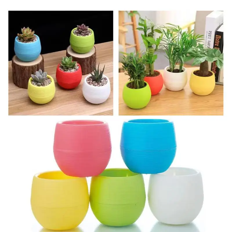 5pcs Mini Teenager Colorful Plastic Flower Pot Cactus Cute Flower Pot Meaty Nursery Girl Flower Pot Planters for Indoor Plants