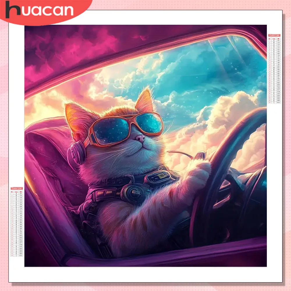 HUACAN الماس الفسيفساء القط الحيوان الحفر الكامل التطريز بيع مربع جولة الشبت اللوحة جدار ديكور اليدوية الفن هدية #1
