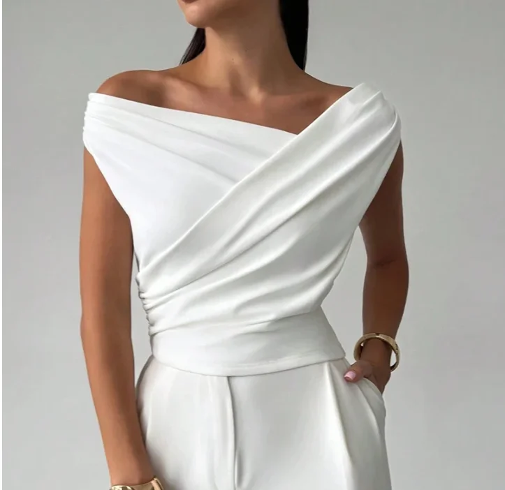 Fashion Simple Office Tops Female Slash Neck Sleeveless Blouse shirts For Women Elegant Summer Women Shirt White Black