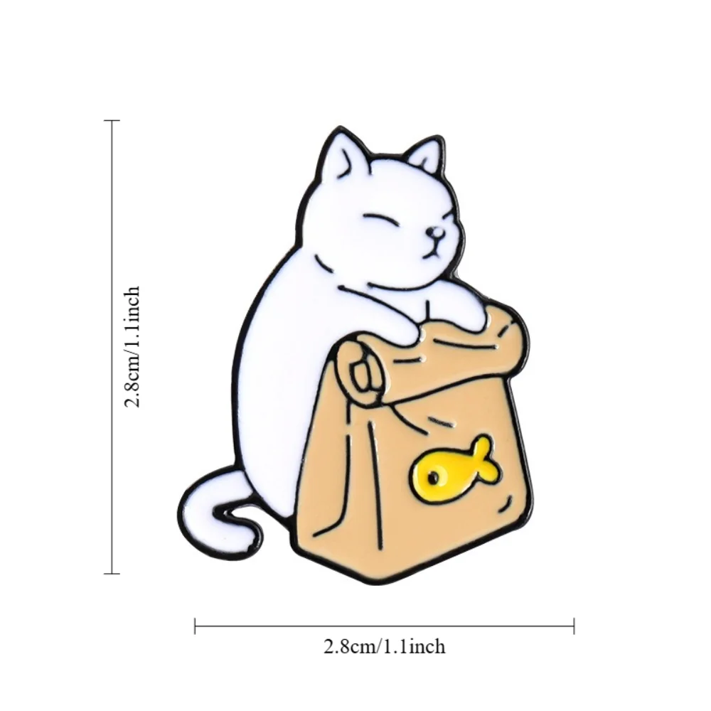 Cute Black and White Cat Animal Badge Cat Food Shaped Alloy Accessory Brooch Greedy Cat Holding Snack Bag Pin