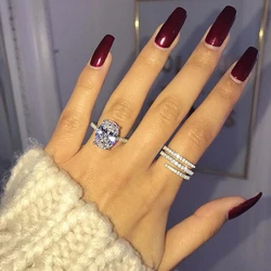 Hot Sale 925 Sterling Silver Wedding Rings Finger Luxury oval cut 3ct CZ Ring For Women Engagement Jewelry Anel size 5-10