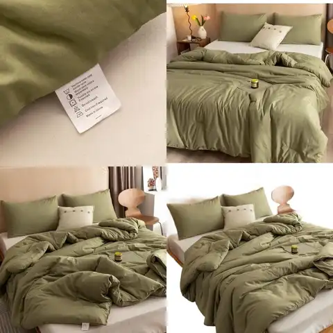 Luxe oversized kingsize dekbedset - olijfgroen dekbed en 2 kussenslopen, 128 x 120 inch