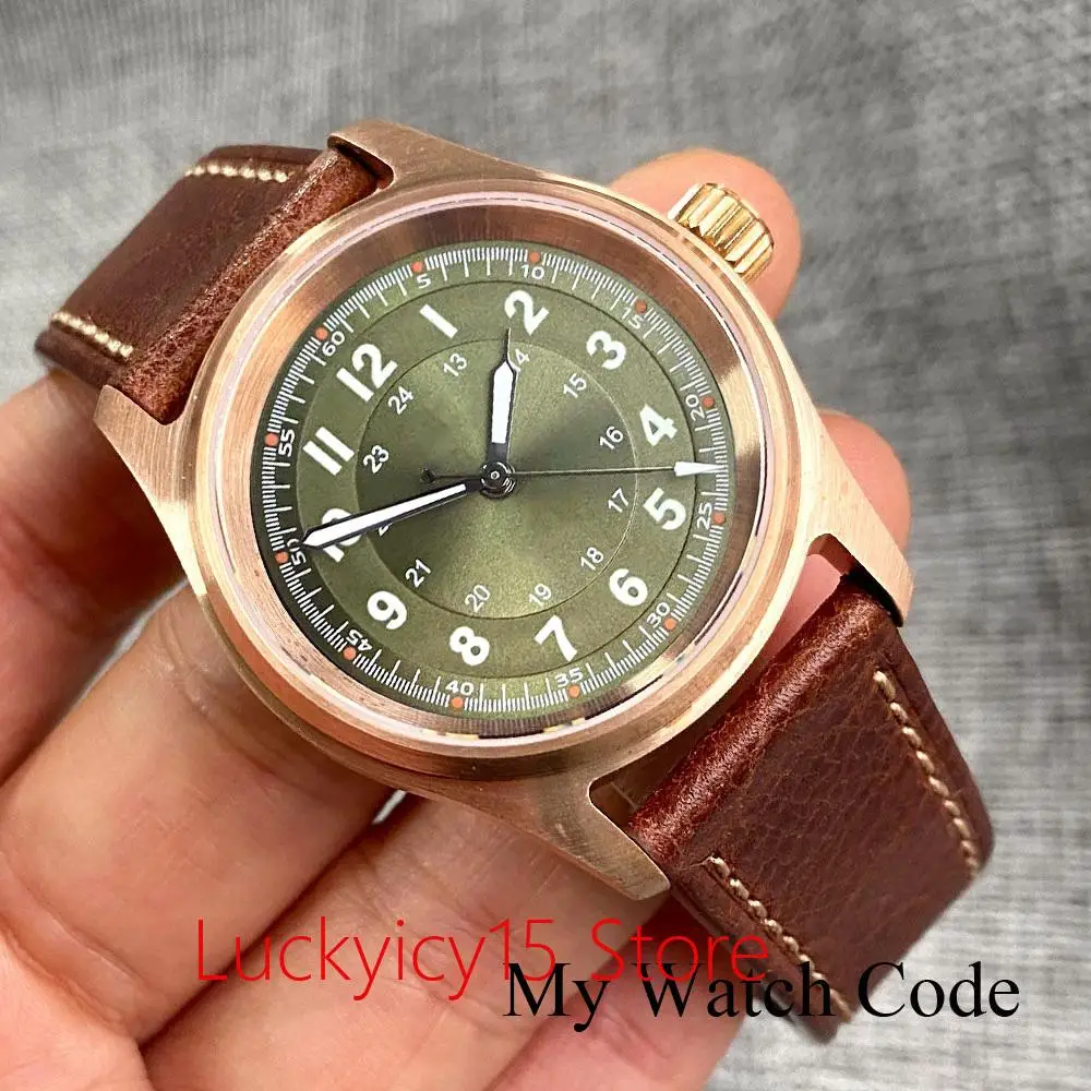 36mm Miyota 8215 Men's Genuine Bronze Pilot Mechanical Watch 200 Meter Deep Diving Bracelet Shoous Flat Sapphire Outdoor Gift