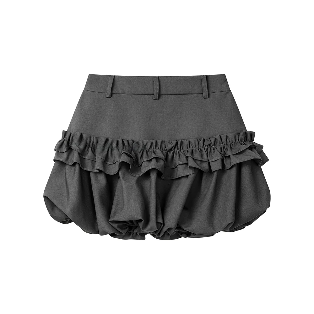 달콤하고 매콤한 레트로 블룸 스커트 퍼프 하프 길이 한국 스타일 하이 웨이스트 스플 라이스 레이스 봄 여름 여성 패션 스커트