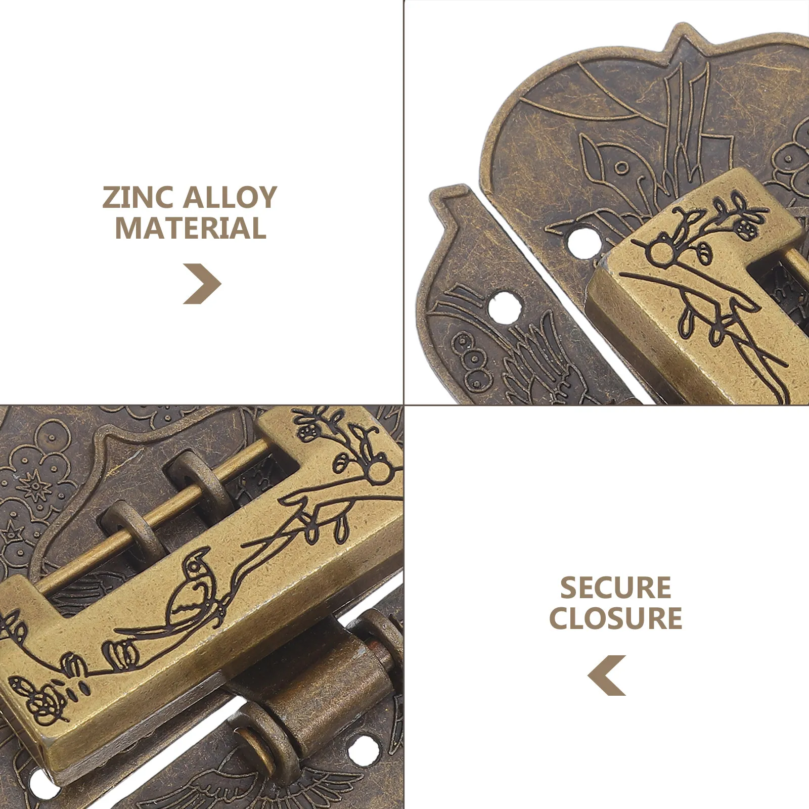 1Set Retro Ornate Embossed Bronze Hasp Latch Zinc Alloy Locking Closure for Jewelry Box Cabinet Suitcase Treasure Chest