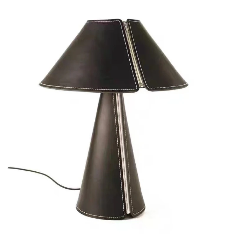 

Postmodern leather desk lamp creative simplicity light luxury art American designer retro bedroom fashion