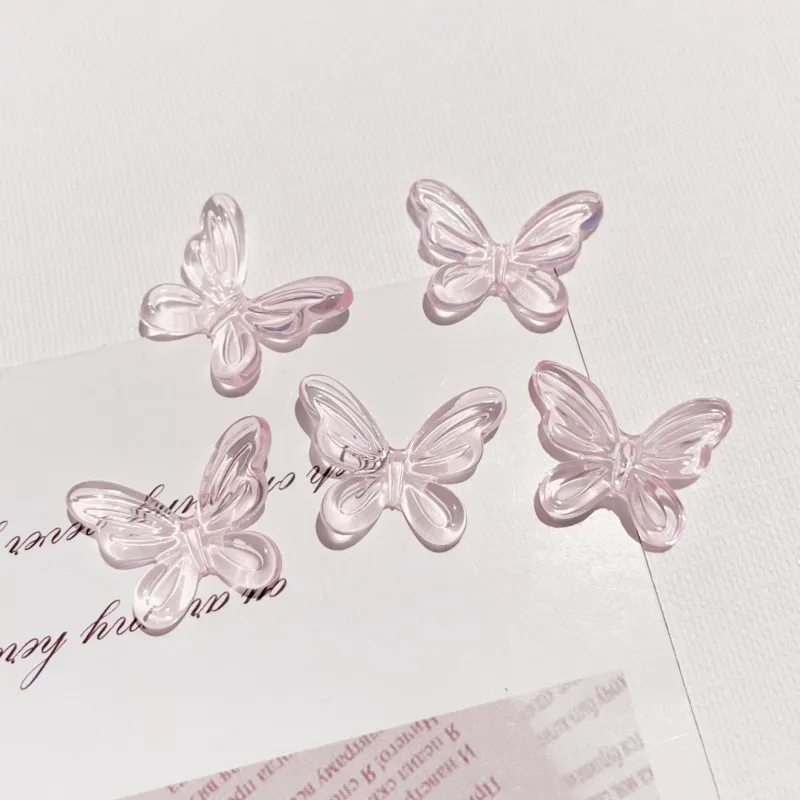 30pcs Transparent Butterfly Flower Patch Flat Back Resin Cabochons Diy Phone Case Hair Clip Jewelry Decoration Crafts Accessory