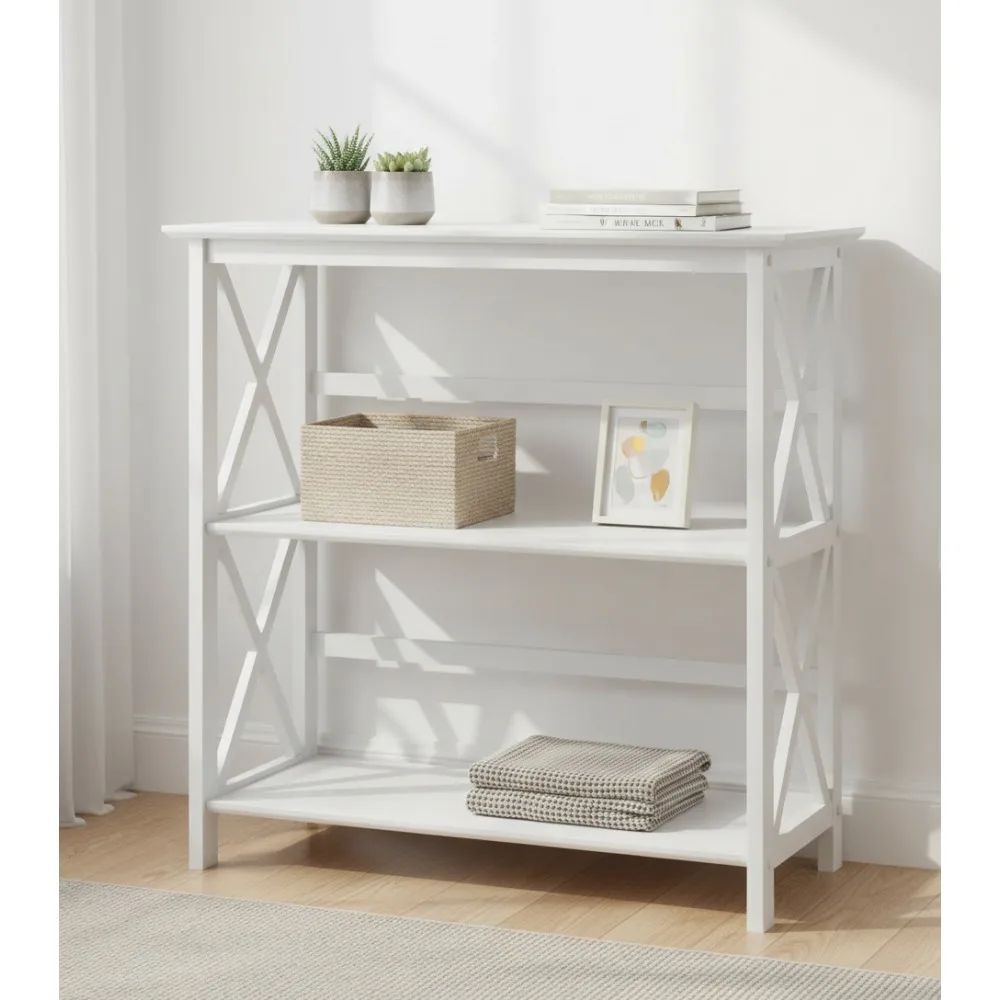 

Современный деревянный книжный шкаф с 3 полками и X-дизайном, белый шкаф для хранения для домашнего офиса и гостиной